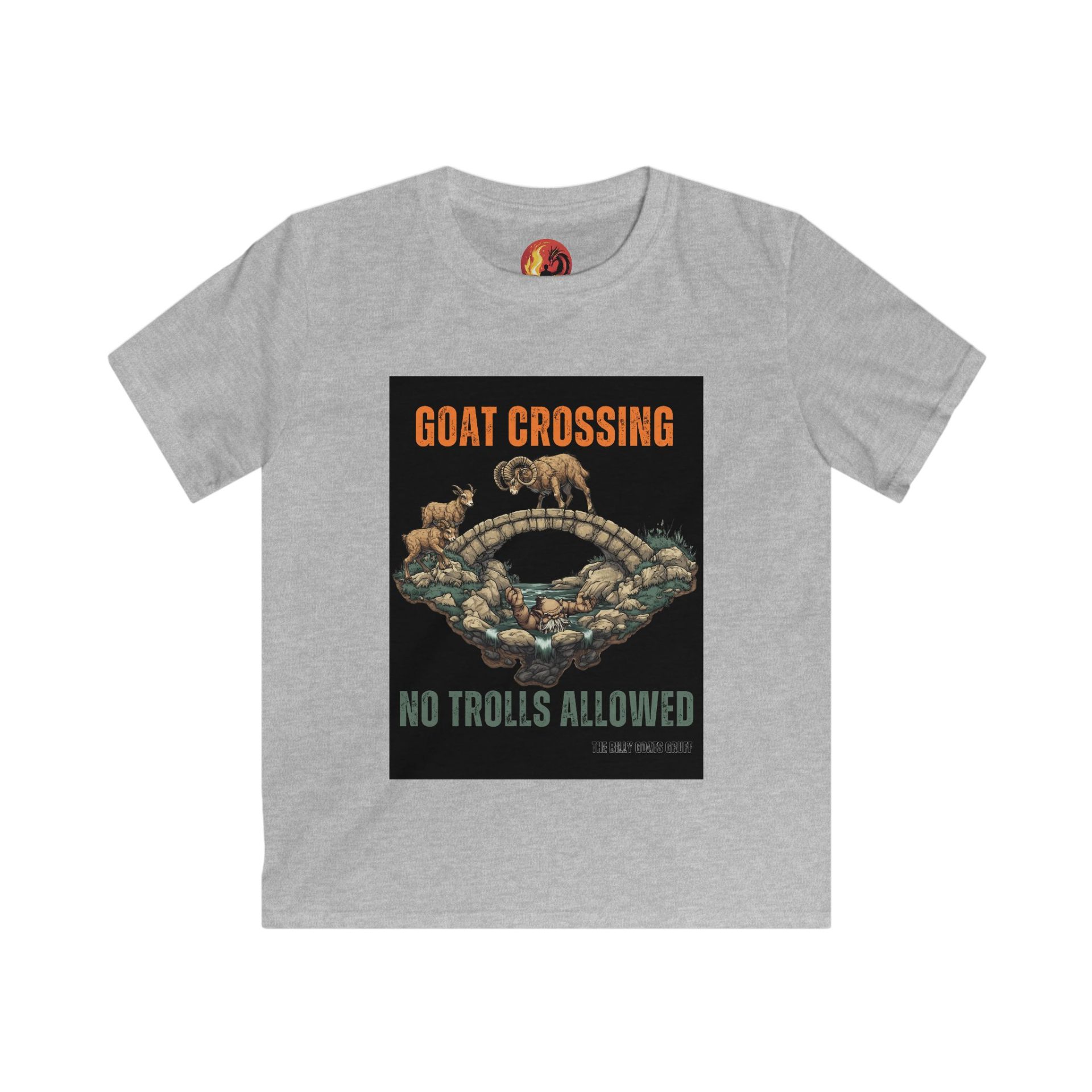 "Goat Crossing: NO TROLLS ALLOWED" The Three Billy Goats Gruff Adventure Softstyle Tee - Image 3