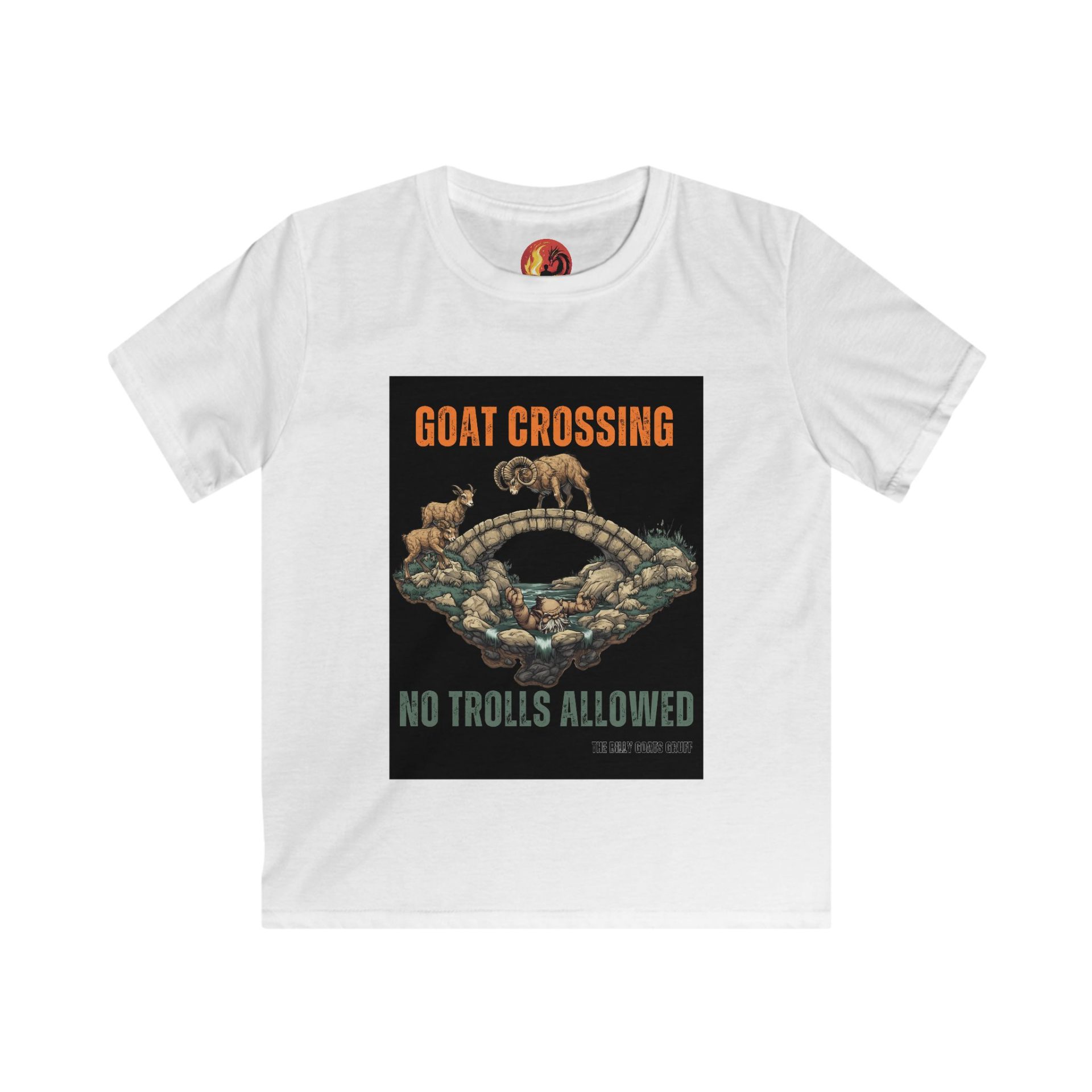 "Goat Crossing: NO TROLLS ALLOWED" The Three Billy Goats Gruff Adventure Softstyle Tee - Image 2