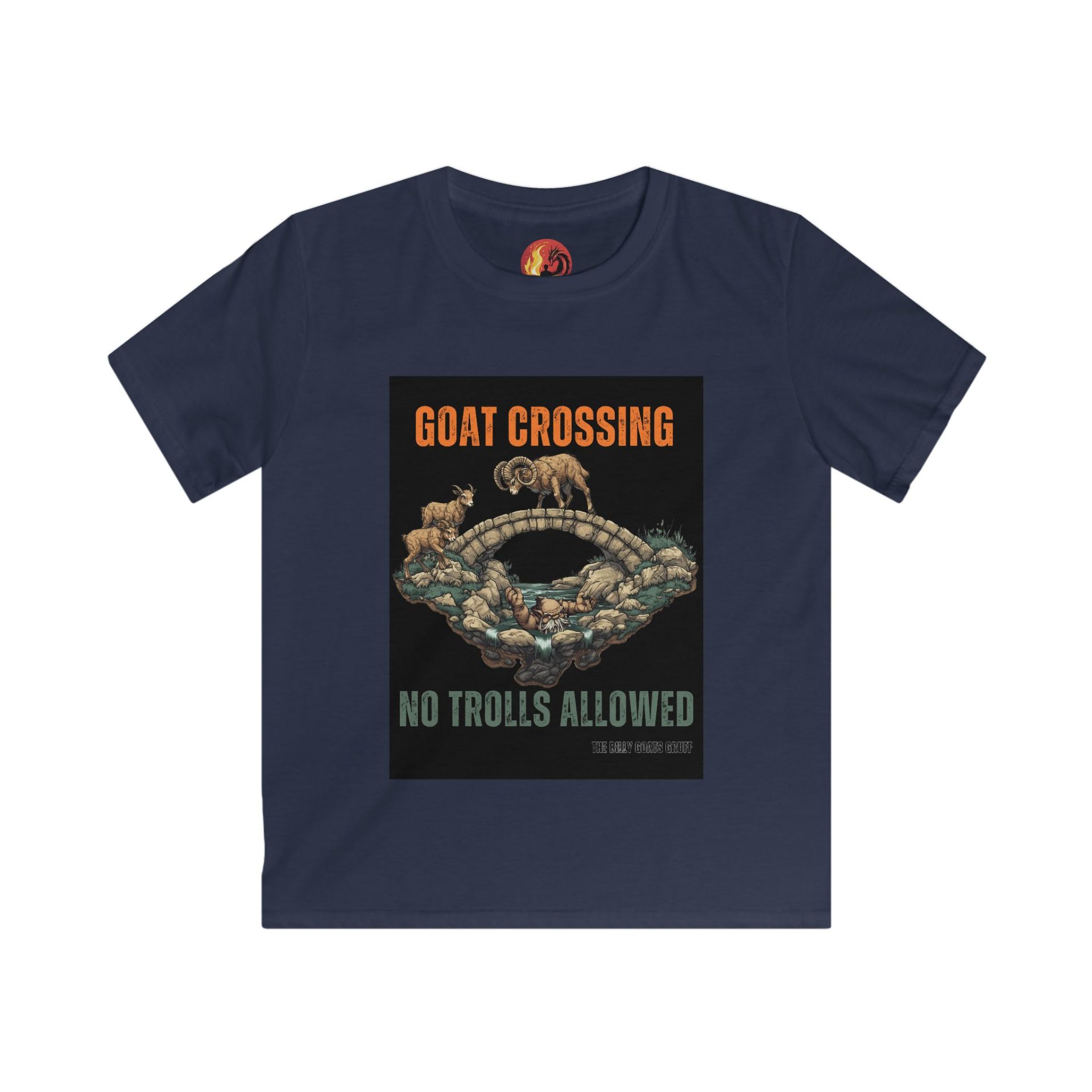 "Goat Crossing: NO TROLLS ALLOWED" The Three Billy Goats Gruff Adventure Softstyle Tee - Image 5