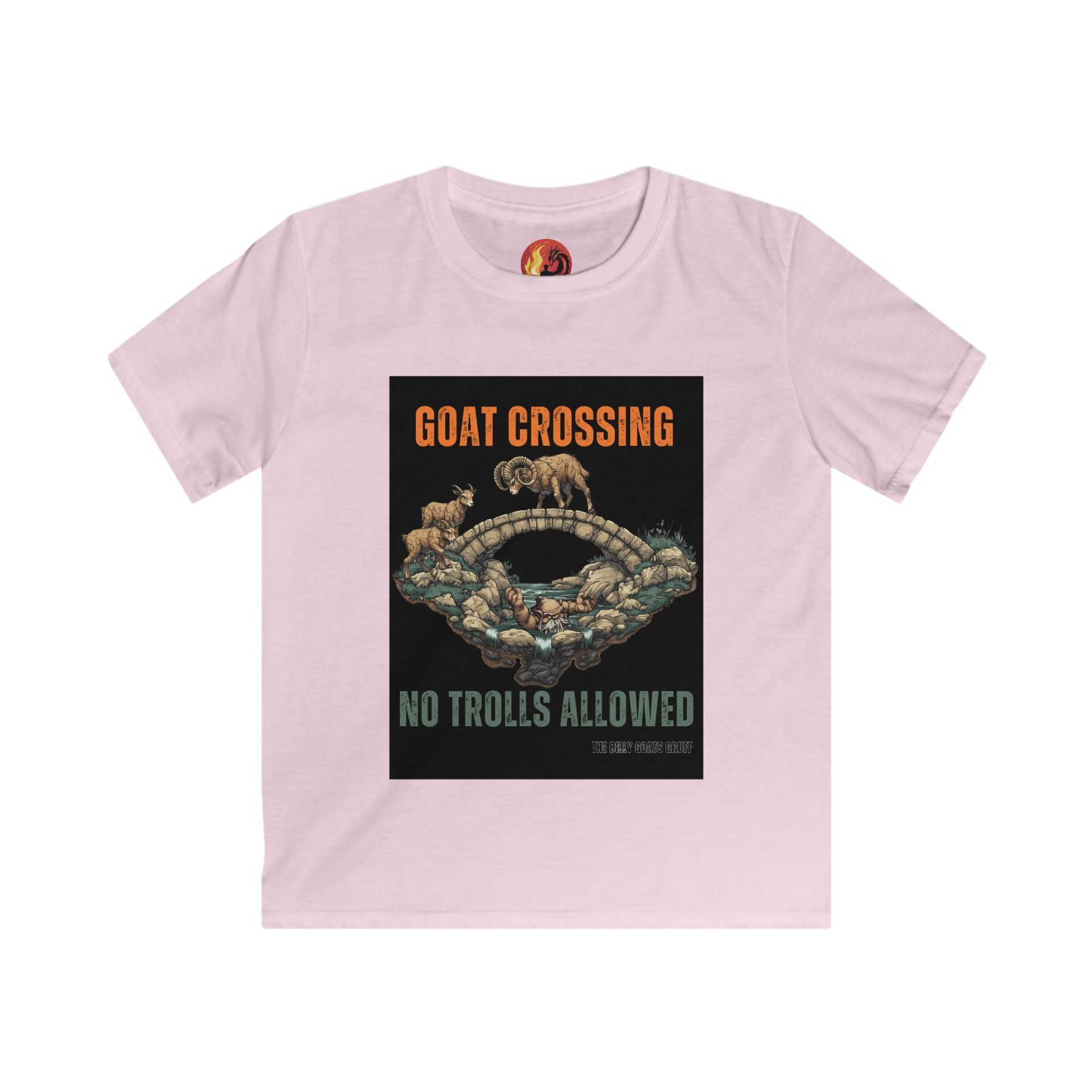 "Goat Crossing: NO TROLLS ALLOWED" The Three Billy Goats Gruff Adventure Softstyle Tee - Image 6