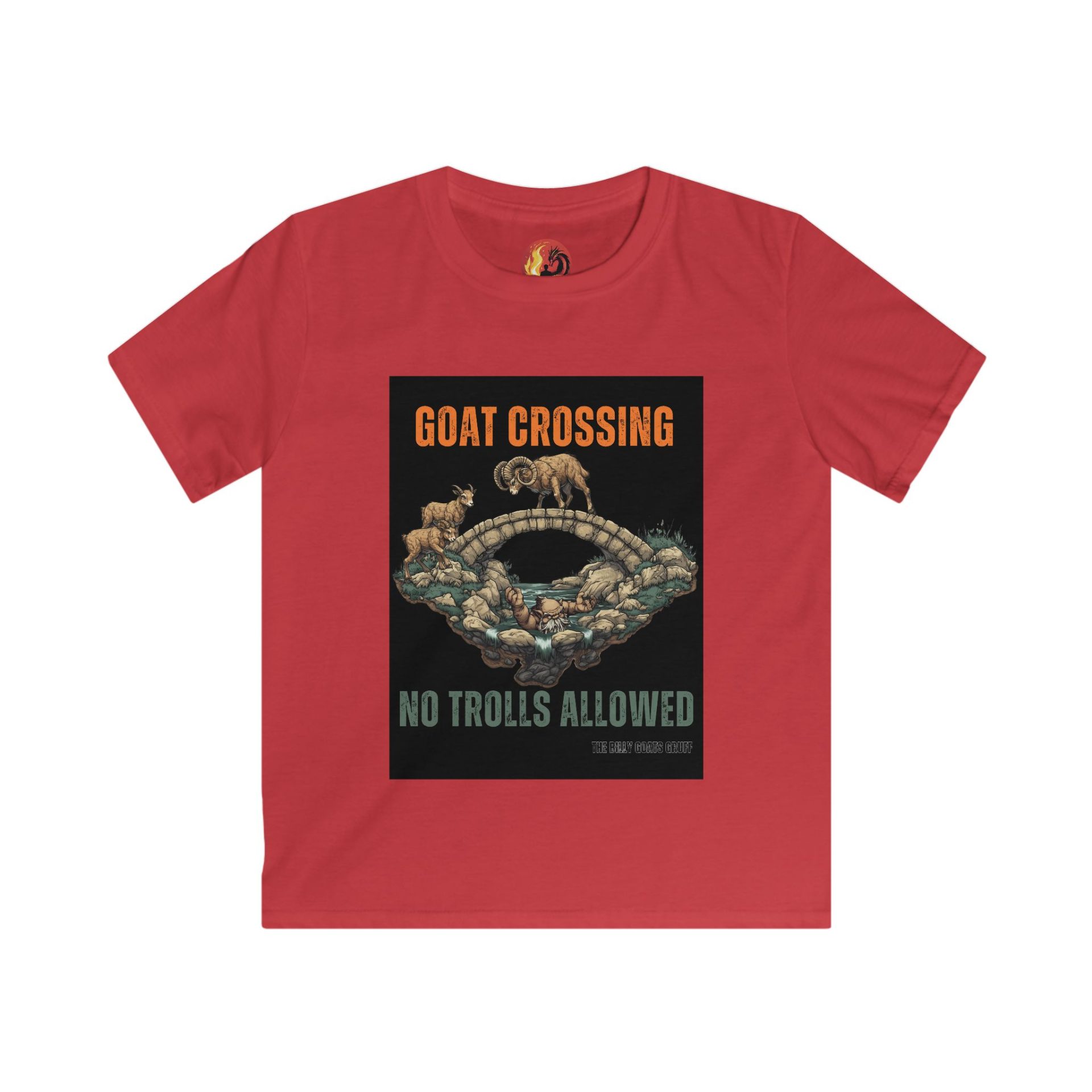 "Goat Crossing: NO TROLLS ALLOWED" The Three Billy Goats Gruff Adventure Softstyle Tee - Image 7